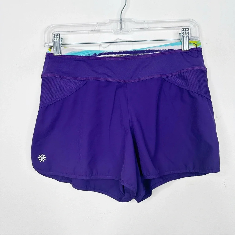 ATHLETA | Purple and Watercolor Edged Running Workout Shorts Sz.‎ XS